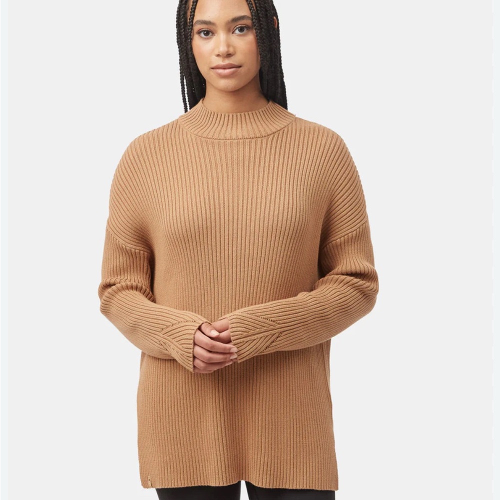 Ten trees tunic Women's medium Camel Sweater 100% organic cotton quiet luxury